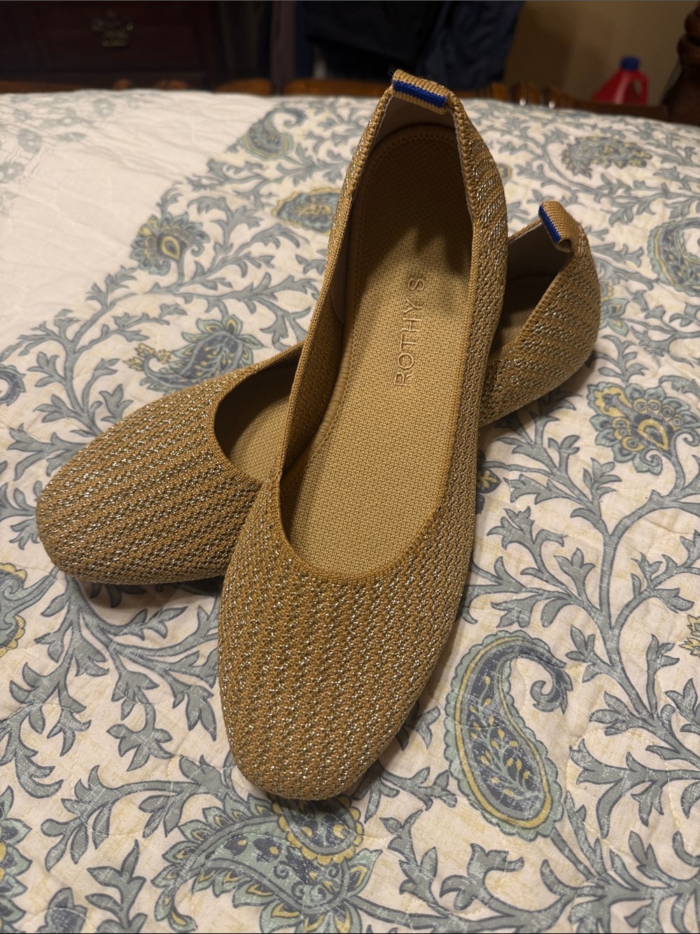Rothy’s Tan & Metallic Gold Ballet Flats Size 9